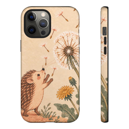 Whimsical Cream Hedgehog and Dandelion Phone Case - White Phone Case - iPhone 12 Pro Max / Glossy