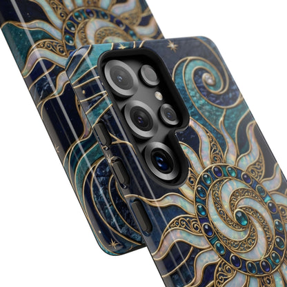 Elegant Teal & Gold Cosmic Sunburst Phone Case
