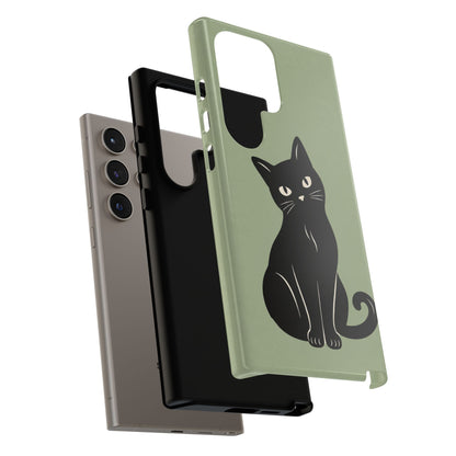 Minimalist Sage Green & Black Cat Phone Case