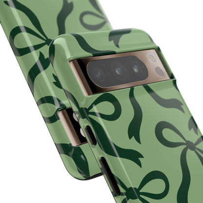 Bold Sage Green and Forest Green Bow Pattern Phone Case - Green Phone Case