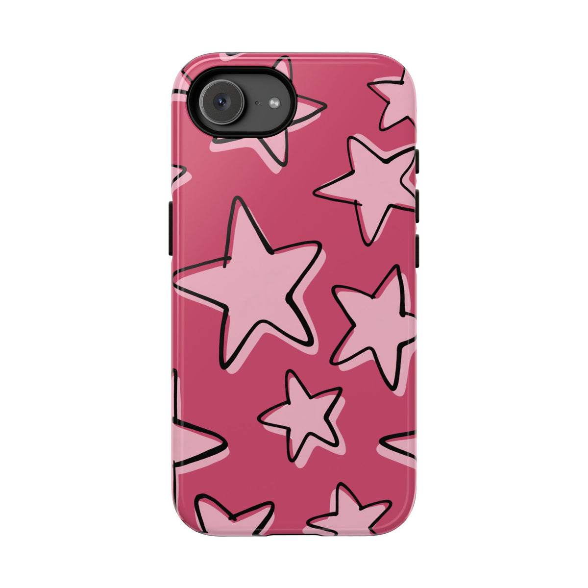 Raspberry Pink Doodle Star Phone Case - Pink Phone Case - iPhone 17e / Glossy