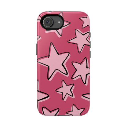 Raspberry Pink Doodle Star Phone Case - Pink Phone Case - iPhone 17e / Glossy