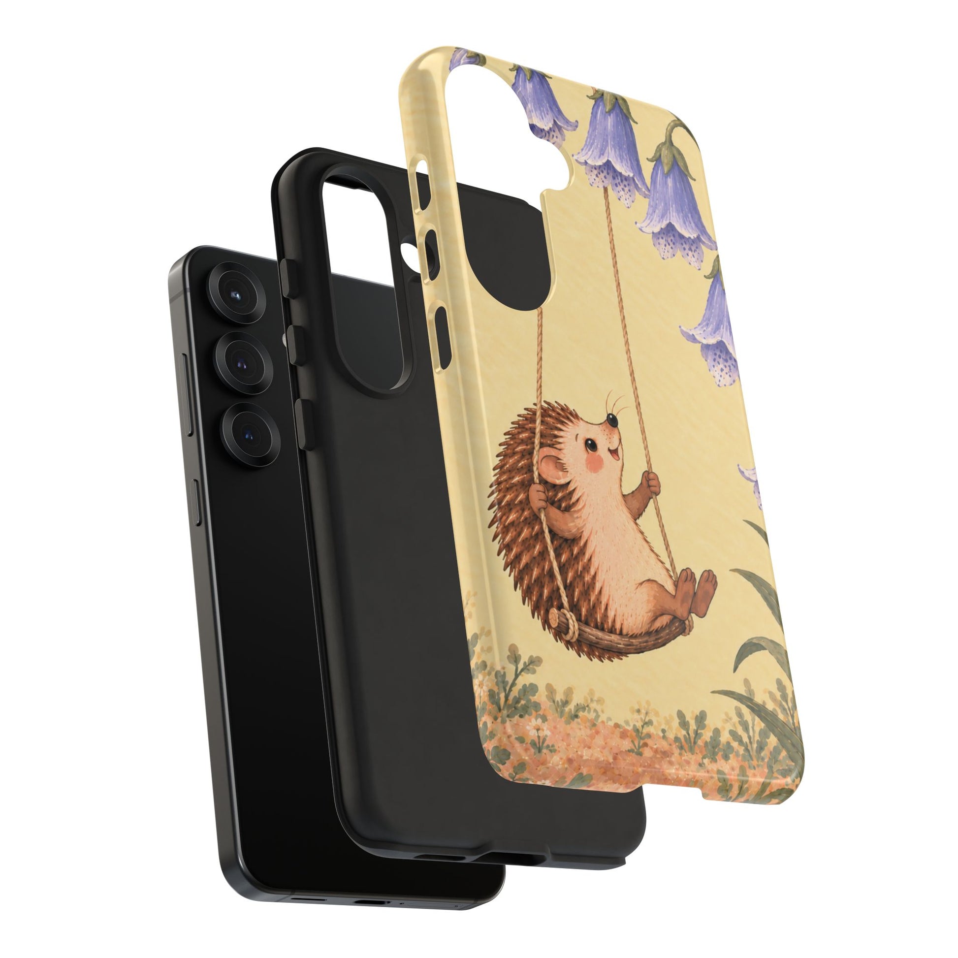 Whimsical Buttercream Hedgehog and Bluebell Phone Case - Yellow Phone Case