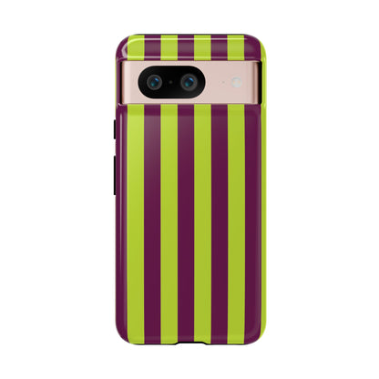Trendy Neon Lime Green & Plum Stripe Pattern Phone Case - Green Phone Case - Google Pixel 8 / Glossy
