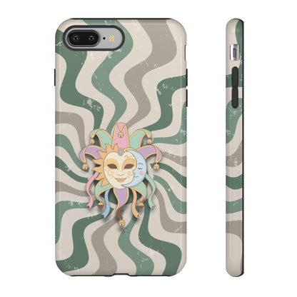 iPhone 8 Plus / Glossy Phone Case - Sun & Moon Jester Mask – Green Retro Wave Phone Case