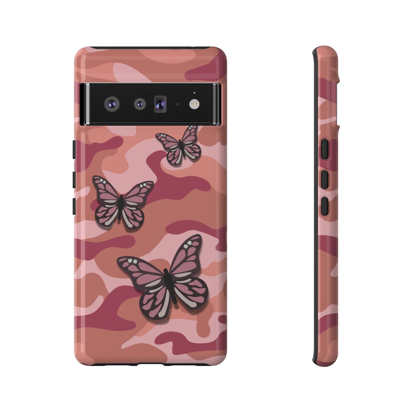 Google Pixel 6 Pro / Glossy Phone Case - Pink Butterfly Camo Phone Case
