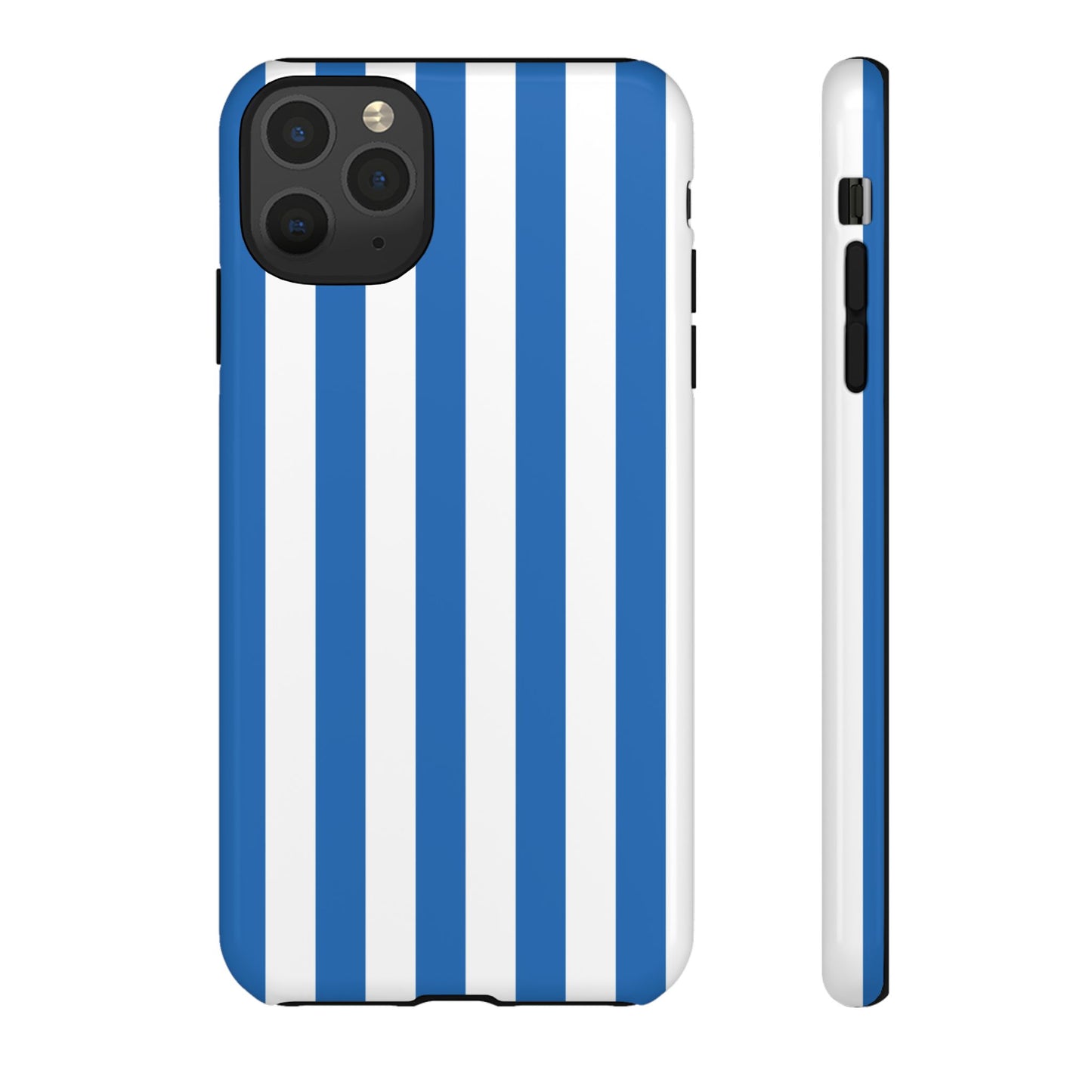 iPhone 11 Pro Max / Glossy Phone Case - Simple Light Blue & White Stripe Pattern Phone Case