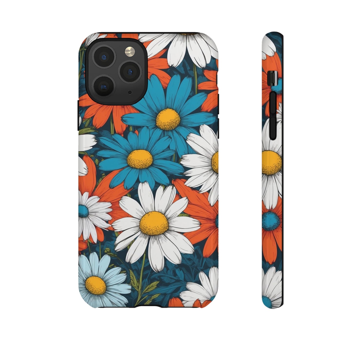 iPhone 11 Pro / Glossy Phone Case - Pop Art Daisies Illustration ’Red & Blue’ Phone Case