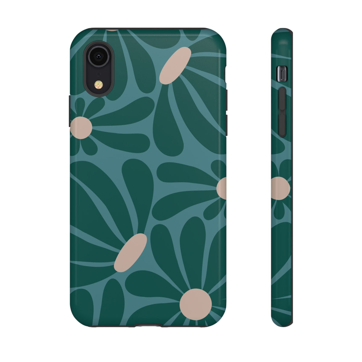 Retro Turquoise Daisy Pattern Phone Case - Green Phone Case - iPhone XR / Glossy