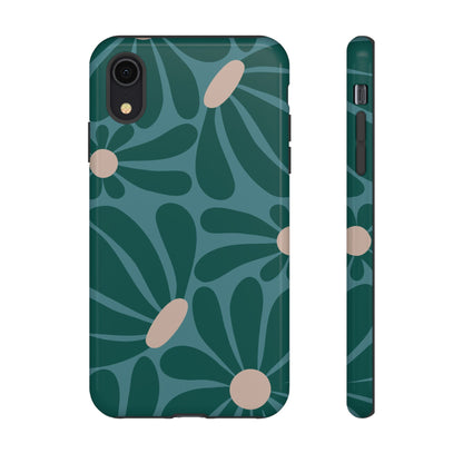 Retro Turquoise Daisy Pattern Phone Case - Green Phone Case - iPhone XR / Glossy