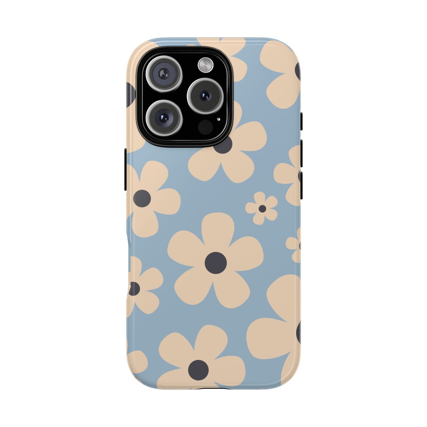 iPhone 16 Pro / Glossy Phone Case - Cute Light Blue & Cream Daisy Pattern Phone Case