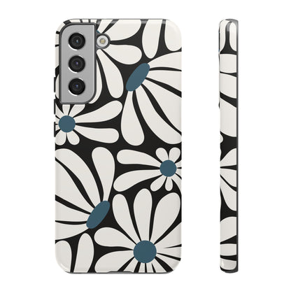 Samsung Galaxy S22 Plus / Glossy Phone Case - Retro Black Daisy Pattern Phone Case