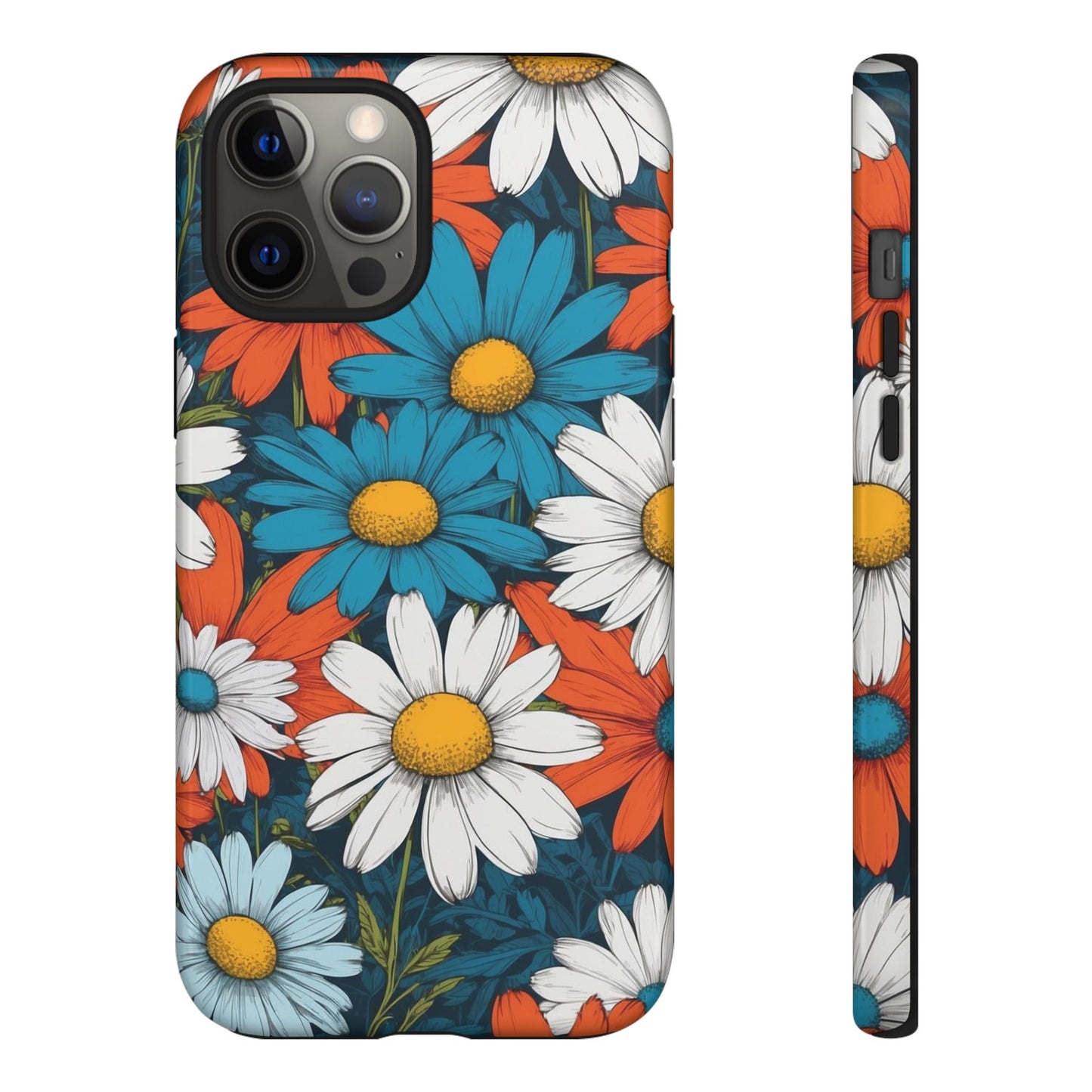 iPhone 12 Pro Max / Glossy Phone Case - Pop Art Daisies Illustration ’Red & Blue’ Phone Case