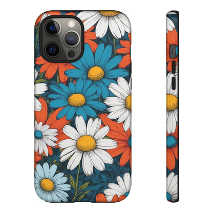 iPhone 12 Pro Max / Glossy Phone Case - Pop Art Daisies Illustration ’Red & Blue’ Phone Case