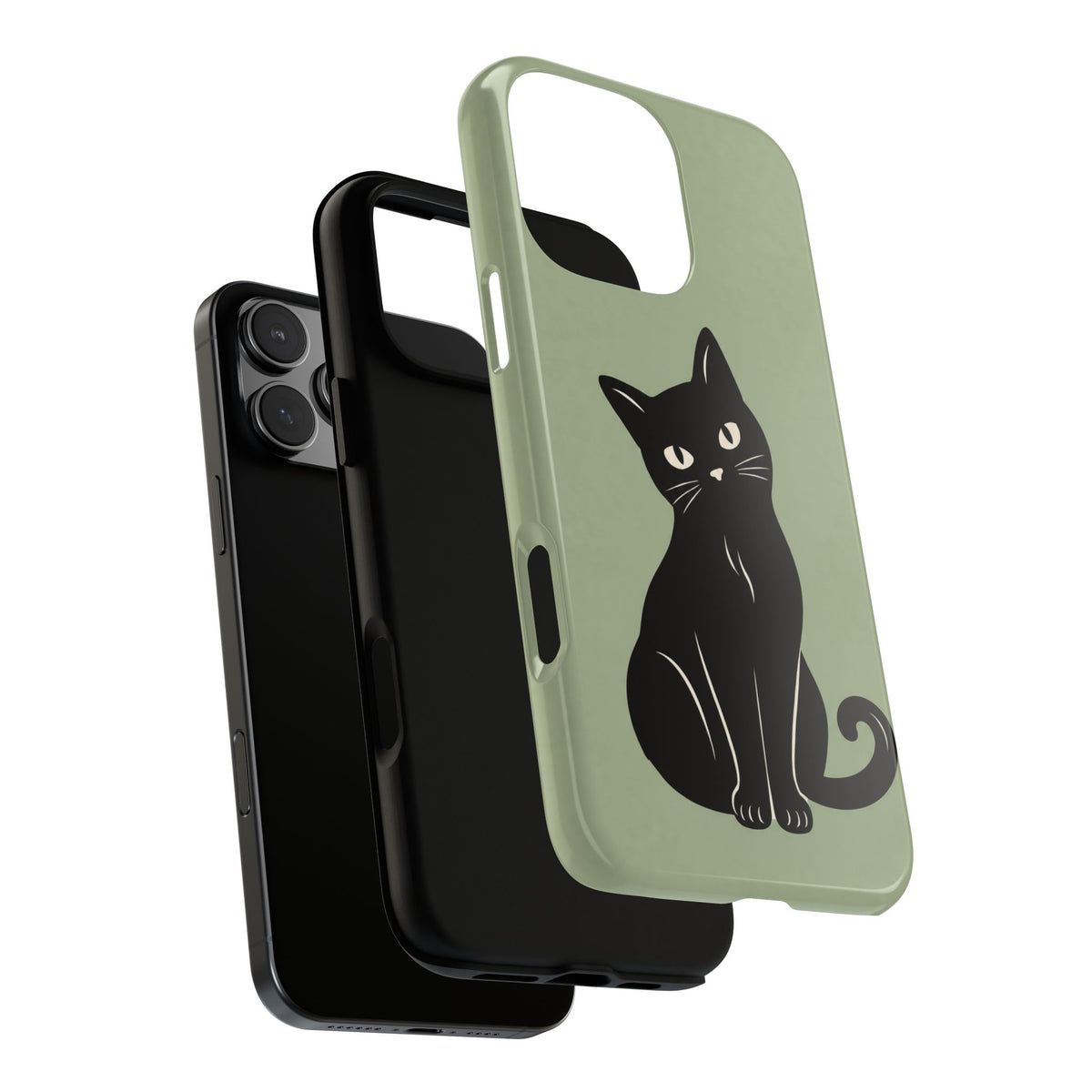 Minimalist Sage Green & Black Cat Phone Case