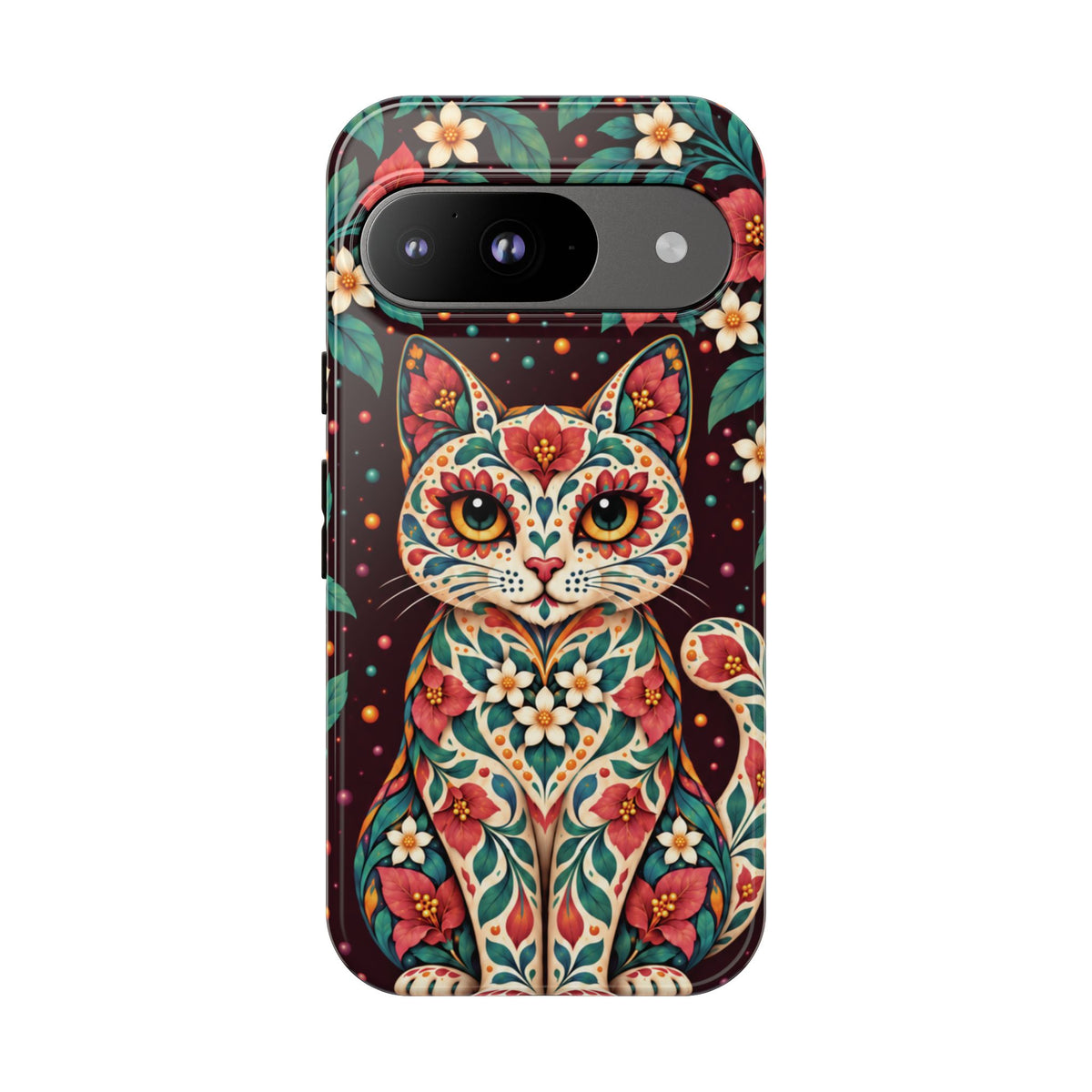 Vibrant Terracotta and Teal Calavera Cat Phone Case - Multicolor Phone Case - Google Pixel 9 / Glossy