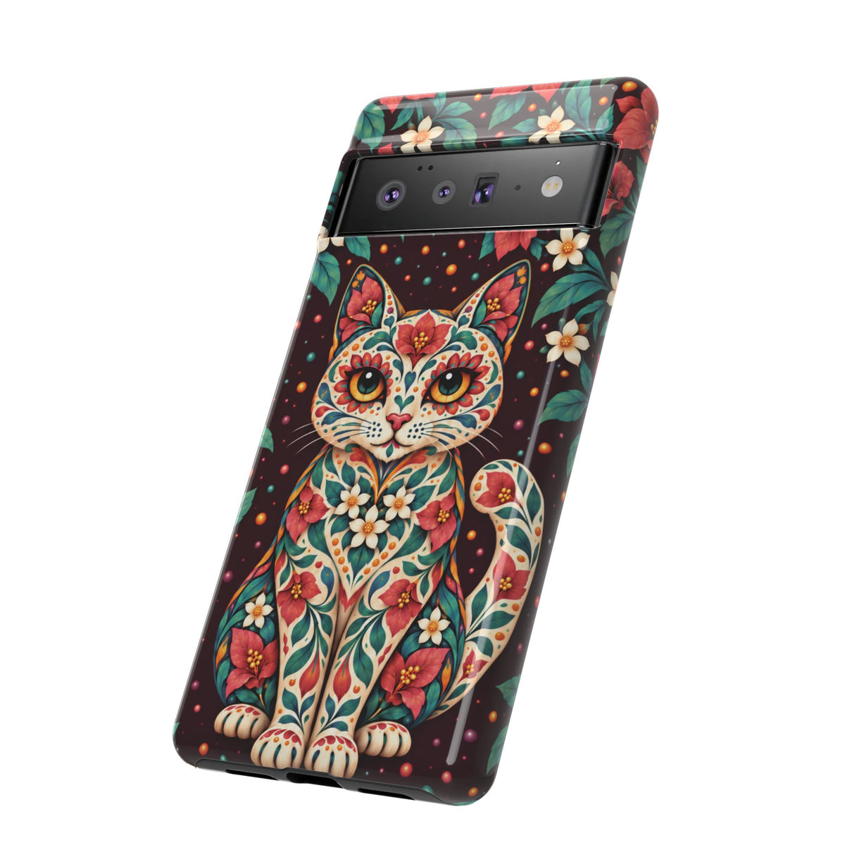 Vibrant Terracotta and Teal Calavera Cat Phone Case - Multicolor Phone Case
