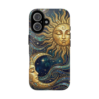 Elegant Teal & Gold Sun and Moon Phone Case