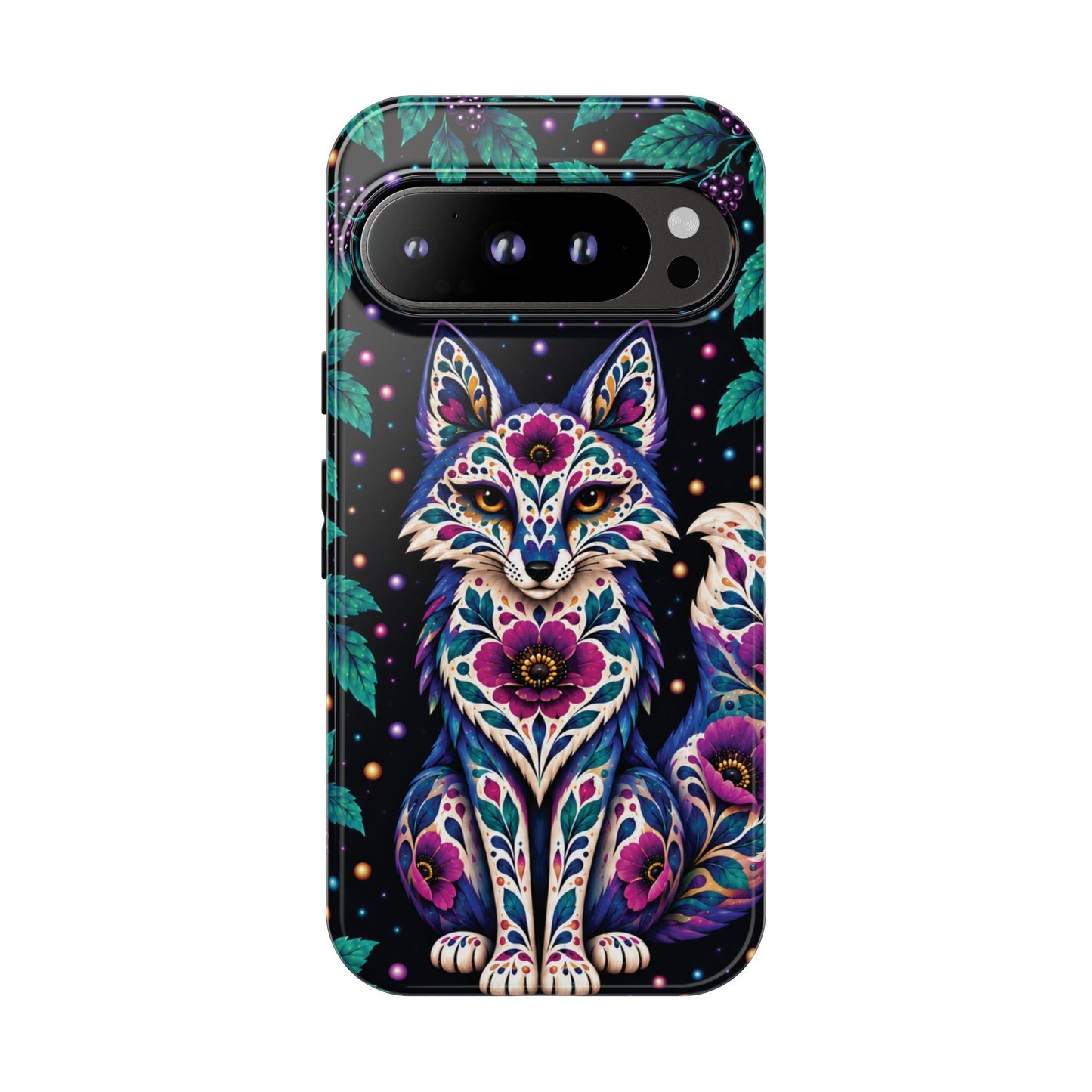 Vibrant Purple and Teal Calavera Fox Phone Case - Multicolor Phone Case - Google Pixel 9 Pro / Glossy