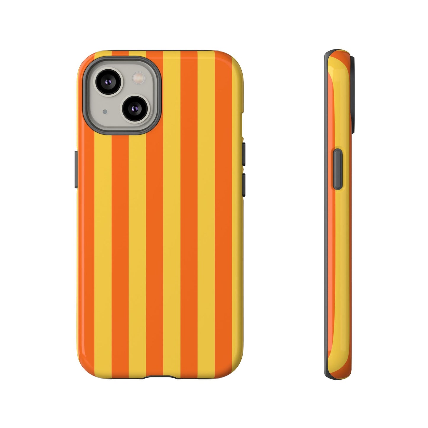 iPhone 14 / Glossy Phone Case - Trendy Orange & Yellow Stripe Pattern Phone Case