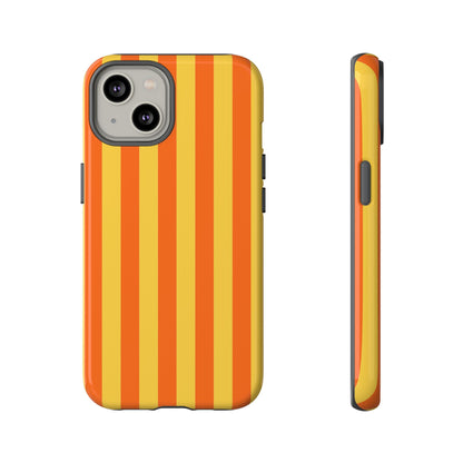 iPhone 14 / Glossy Phone Case - Trendy Orange & Yellow Stripe Pattern Phone Case