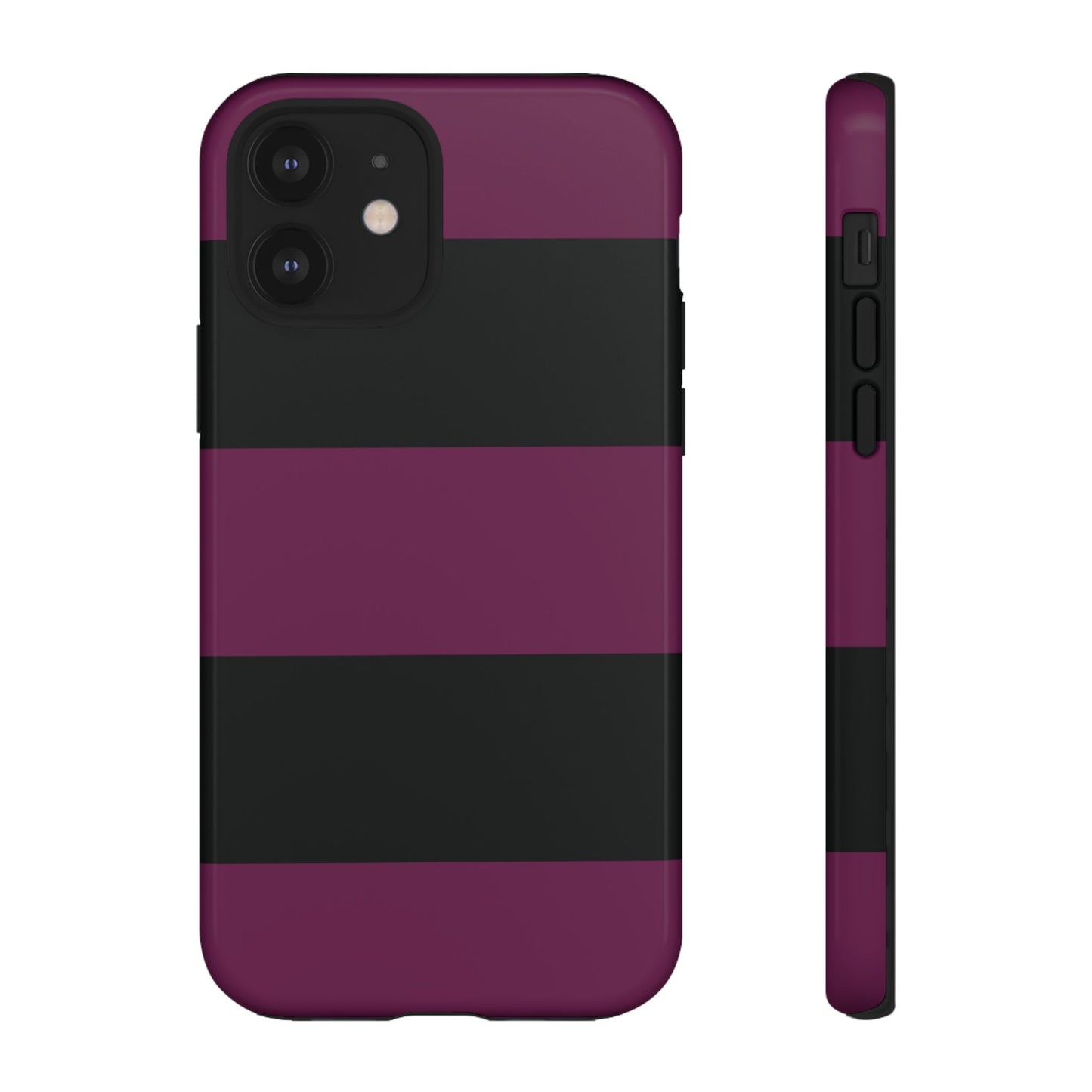 iPhone 12 / Glossy Phone Case - Purple & Black Horizontal Stripe Pattern Phone Case