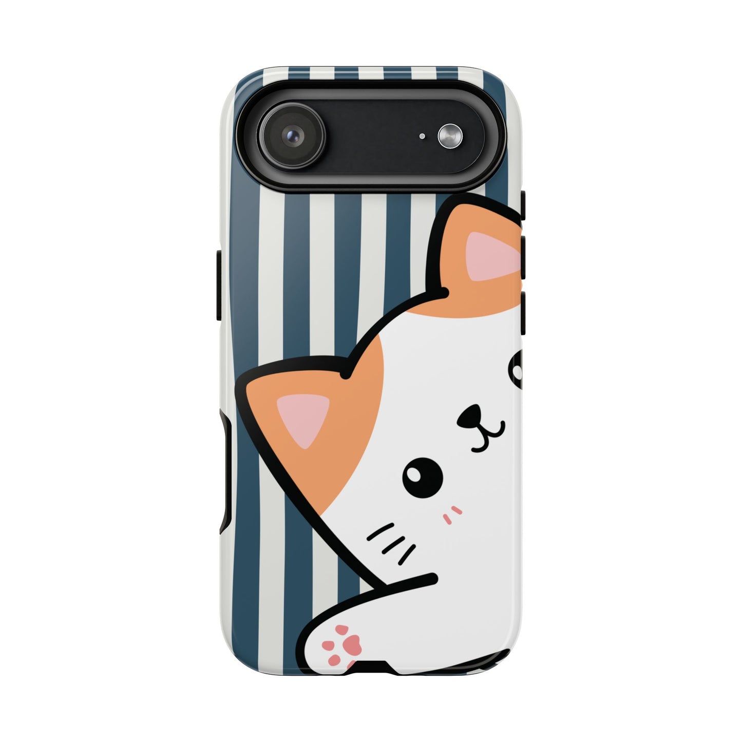 Playful Peakaboo Cat with Blue Stripe Pattern Phone Case - Blue Phone Case - iPhone 17 Air / Glossy