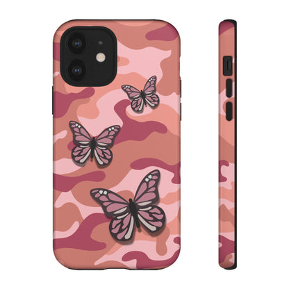 iPhone 12 / Glossy Phone Case - Pink Butterfly Camo Phone Case