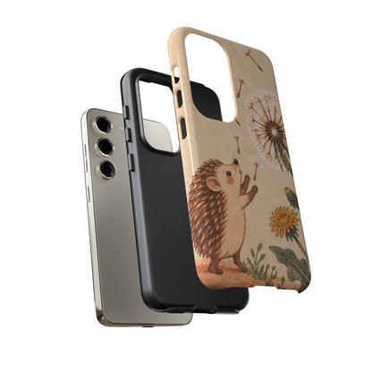 Whimsical Cream Hedgehog and Dandelion Phone Case - White Phone Case