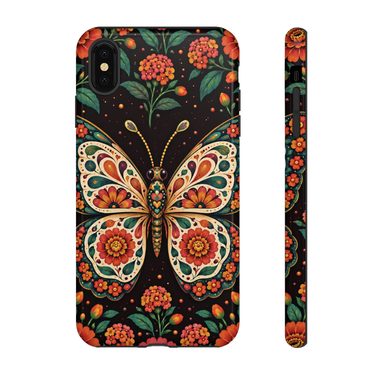 Vibrant Terracotta and Teal Calavera Butterfly Phone Case - Multicolor Phone Case - iPhone XS MAX / Glossy