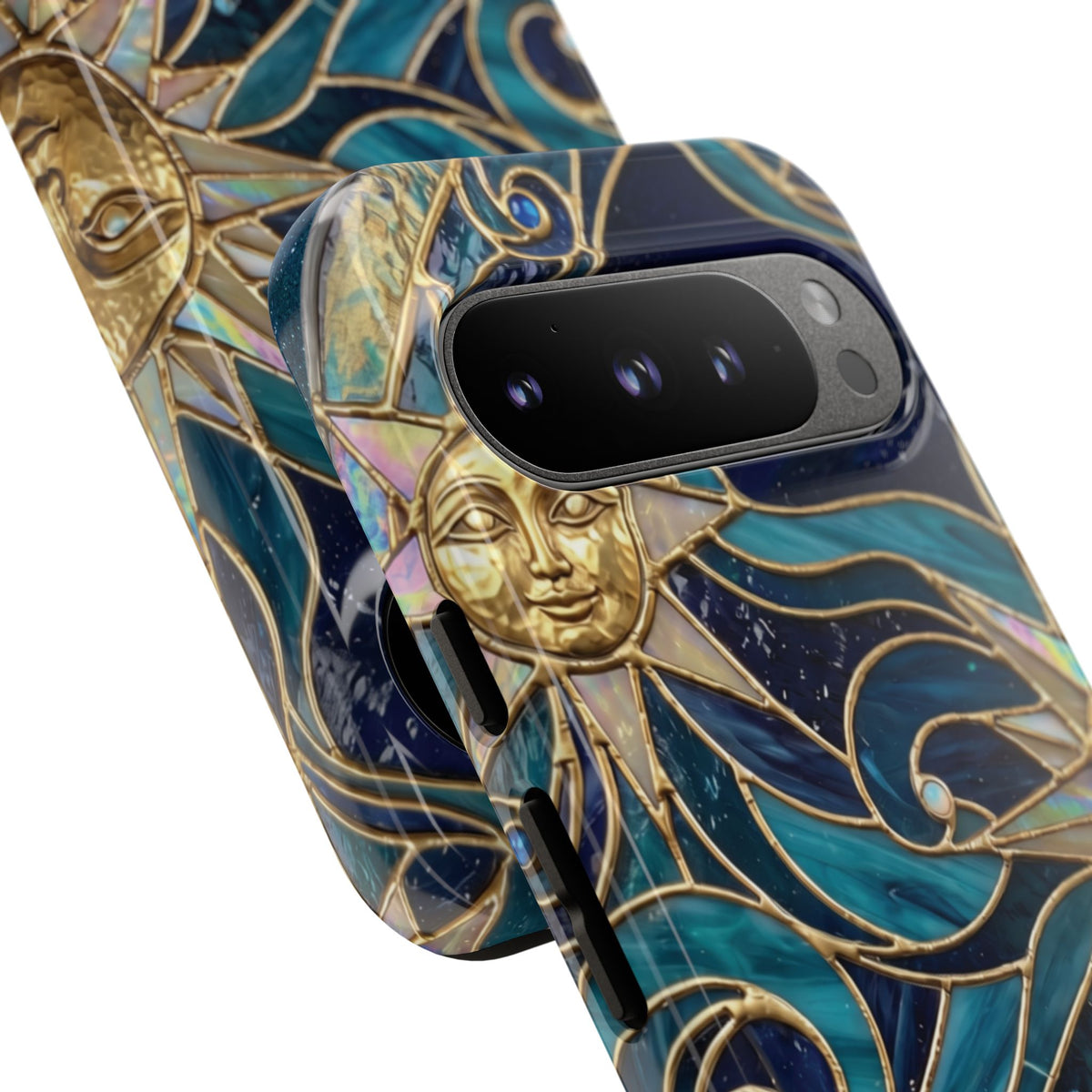 Elegant Teal & Gold Celestial Suns Phone Case