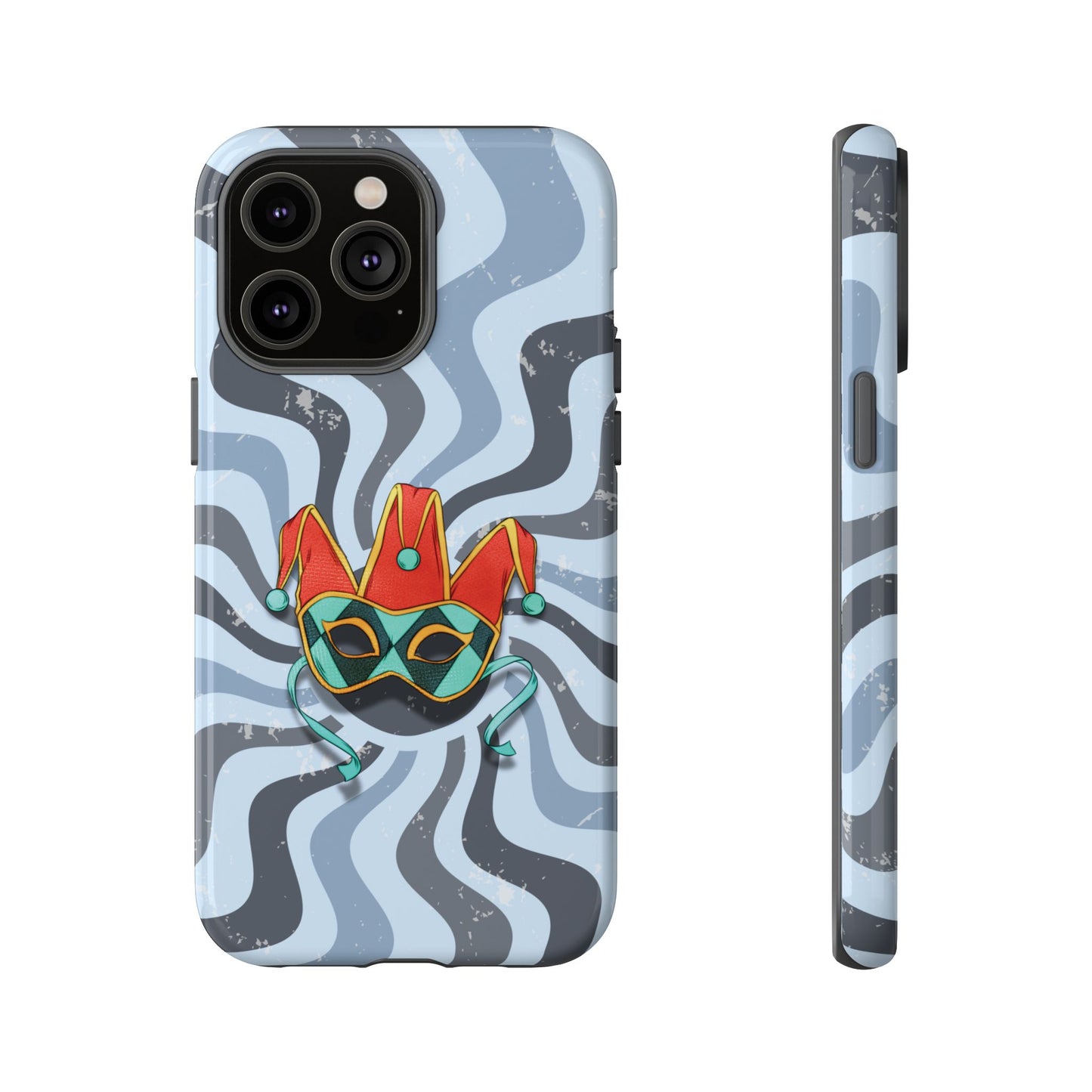 iPhone 14 Pro Max / Glossy Phone Case - Venetian Jester Mask – Blue Retro Soft Revival Phone Case