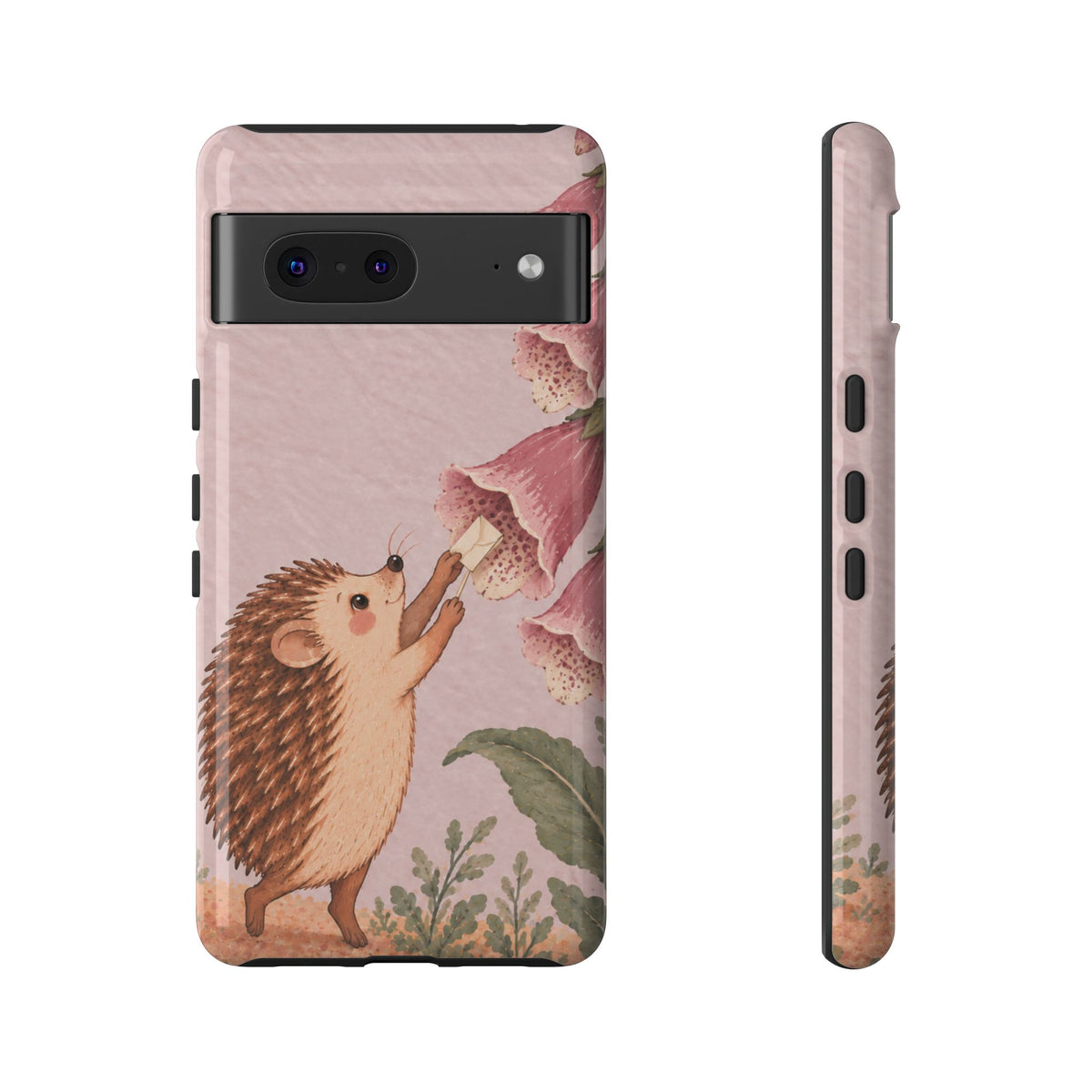 Whimsical Blush Pink Hedgehog and Foxglove Phone Case - Pink Phone Case - Google Pixel 7 / Glossy