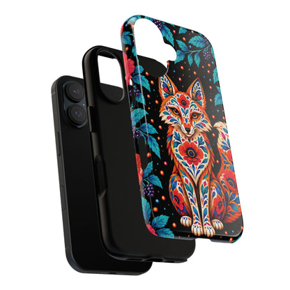 Vibrant Orange and Turquoise Calavera Fox Phone Case - Multicolor Phone Case