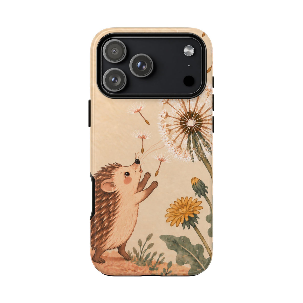 Whimsical Cream Hedgehog and Dandelion Phone Case - White Phone Case - iPhone 17 Pro Max / Glossy