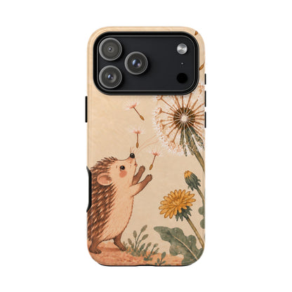 Whimsical Cream Hedgehog and Dandelion Phone Case - White Phone Case - iPhone 17 Pro Max / Glossy