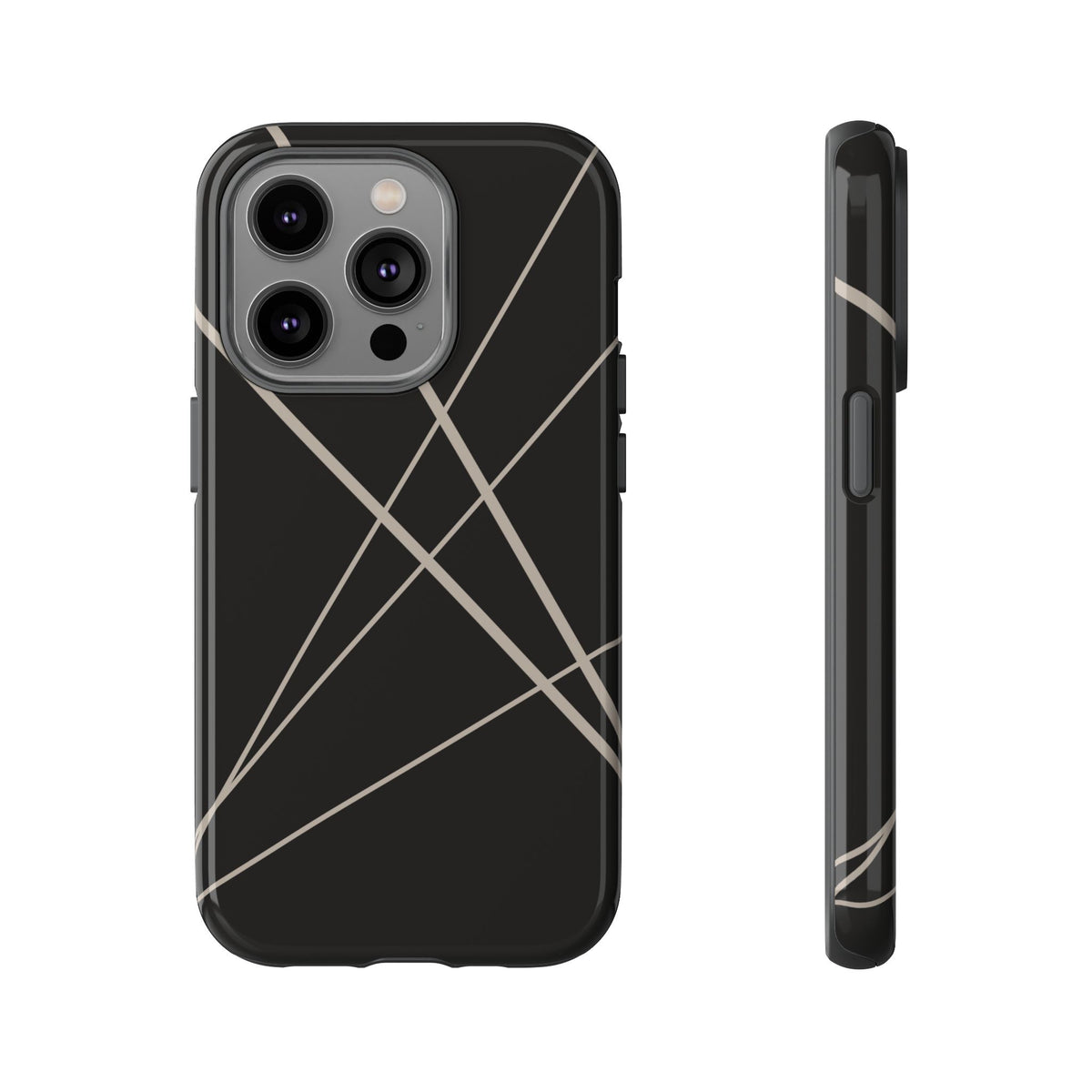 Abstract Black with Grey Lines Phone Case - Black Phone Case - iPhone 14 Pro / Glossy
