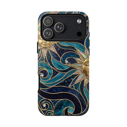 Elegant Teal & Gold Celestial Suns Phone Case