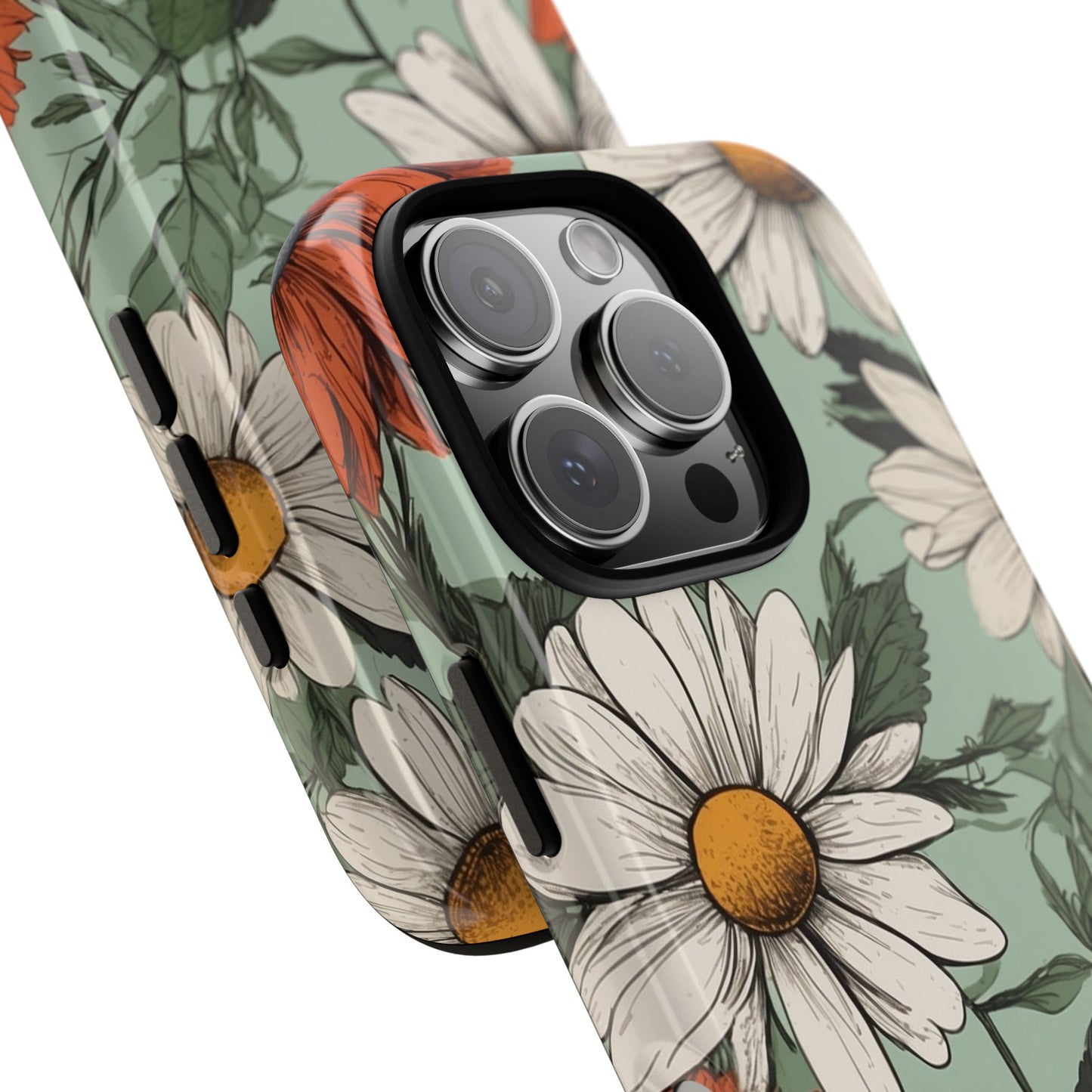 Phone Case - Boho Chic Daisies Floral Pattern ’White & Orange’ Phone Case