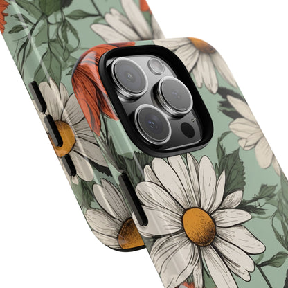 Phone Case - Boho Chic Daisies Floral Pattern ’White & Orange’ Phone Case
