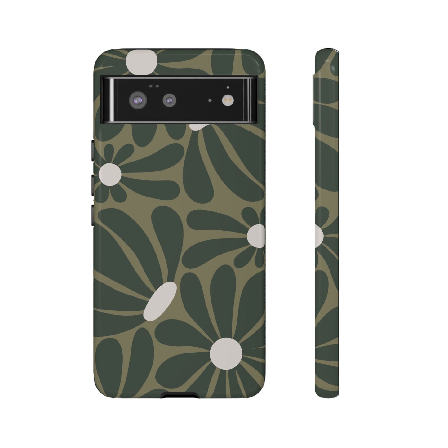 Google Pixel 6 / Glossy Phone Case - ’Retro Olive Green Daisy Pattern’ Phone Case