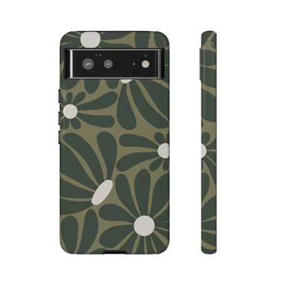 Google Pixel 6 / Glossy Phone Case - ’Retro Olive Green Daisy Pattern’ Phone Case