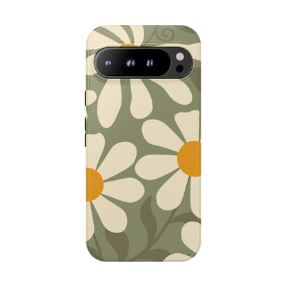 Retro Green Daisy Pattern #2 Phone Case - Green Phone Case - Google Pixel 9 Pro XL / Glossy