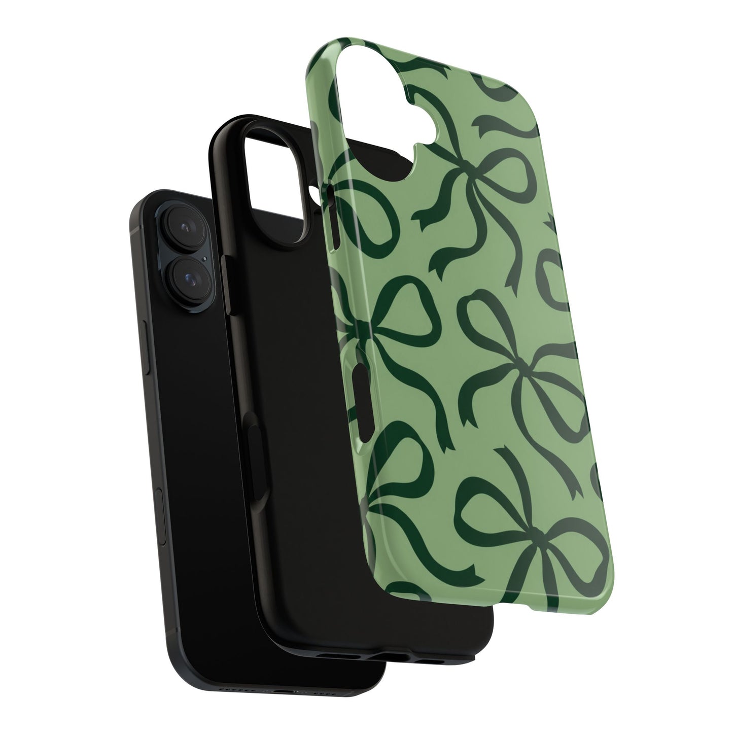 Bold Sage Green and Forest Green Bow Pattern Phone Case
