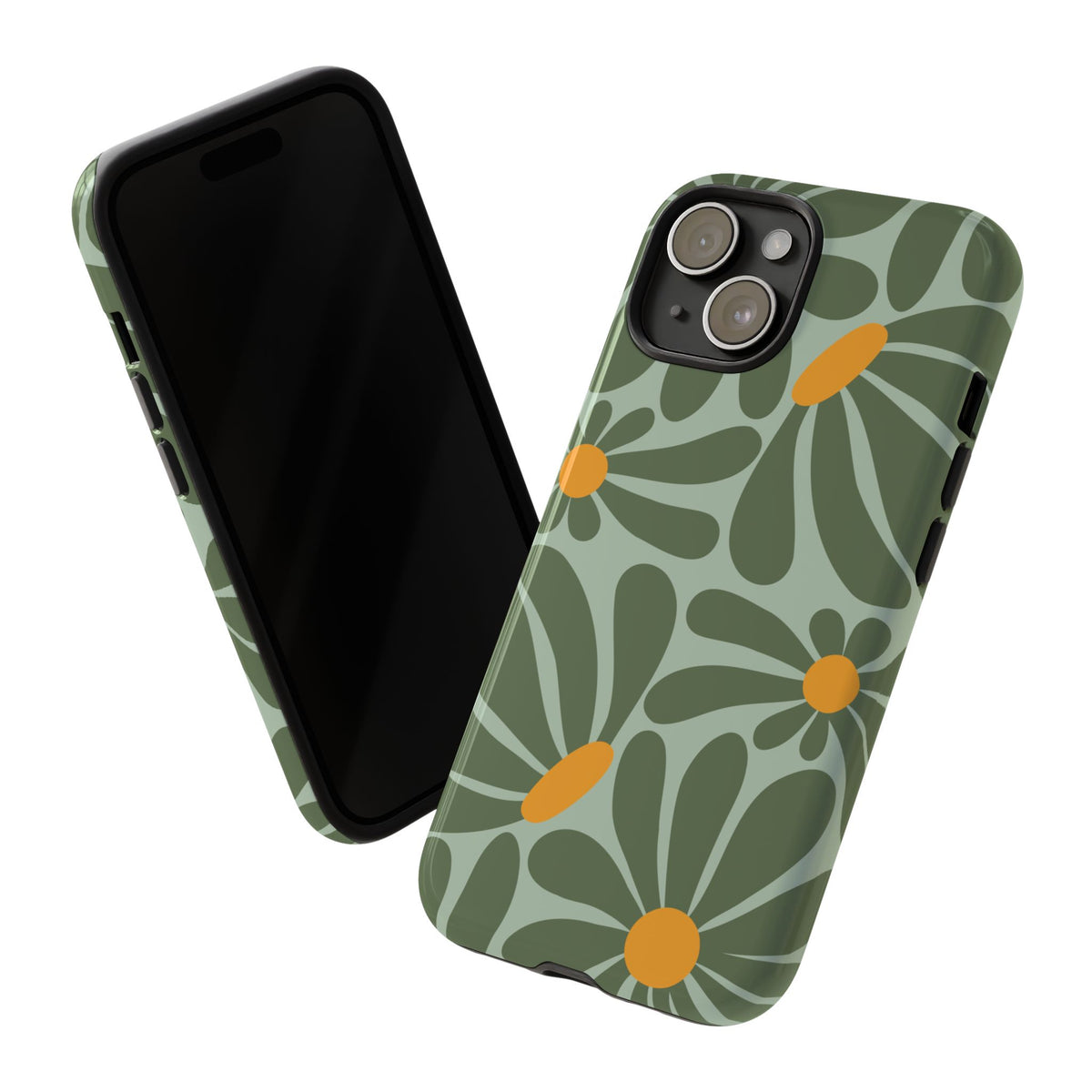 Retro Green Daisy Pattern Phone Case - Green Phone Case