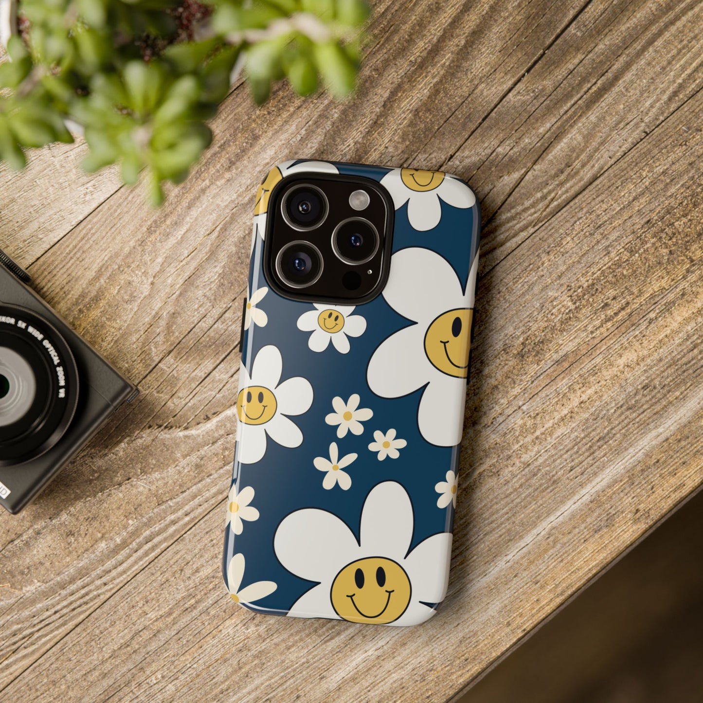 Fun Retro Daisy Pattern with Blue Background Phone Case - Blue Phone Case