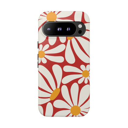 Retro Red Daisy Pattern Phone Case - Red Phone Case - Google Pixel 9 Pro / Glossy
