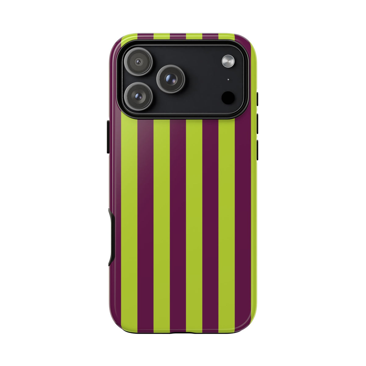 Trendy Neon Lime Green & Plum Stripe Pattern Phone Case - Green Phone Case - iPhone 17 Pro Max / Glossy