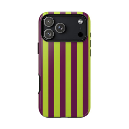 Trendy Neon Lime Green & Plum Stripe Pattern Phone Case - Green Phone Case - iPhone 17 Pro Max / Glossy
