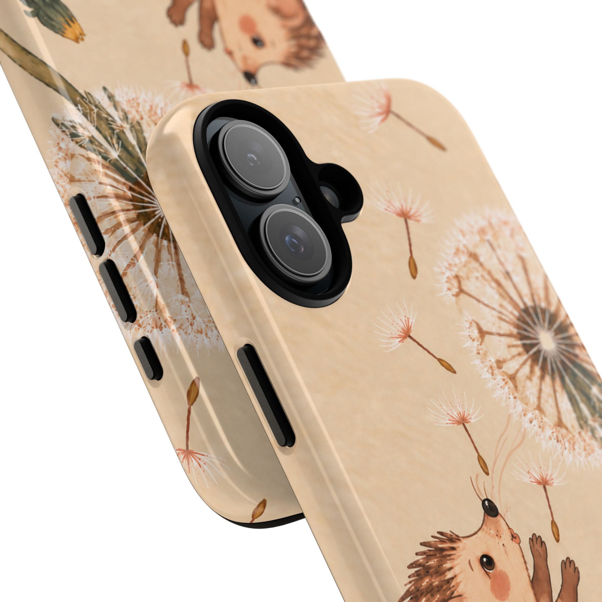 Whimsical Cream Hedgehog and Dandelion Phone Case - White Phone Case